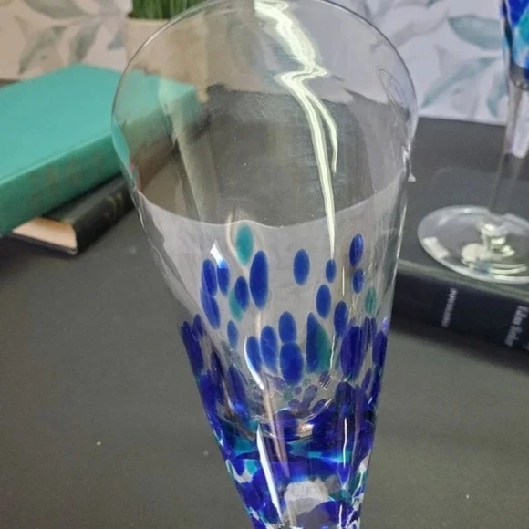 VINTAGE | Blue & Teal Stemmed Glasses 2pc Set - Picture 3 of 4